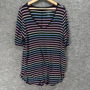 Torrid T-Shirt Women 2 Black Striped V-Neck Short Sleeve Rayon Super Soft Casual